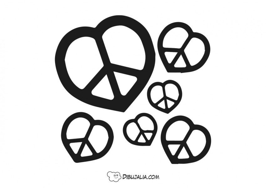 Siluetas simbolos de la Paz corazones