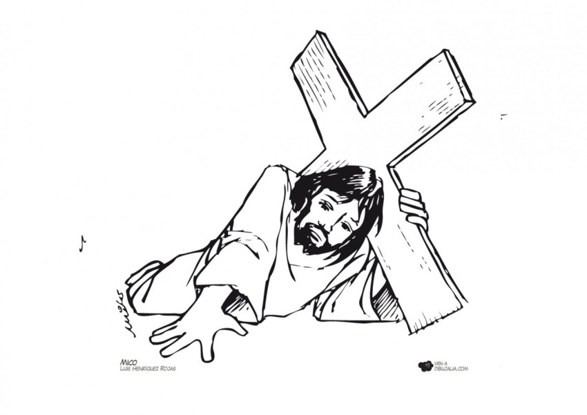 Jesús en el Vía Crucis con la Cruz