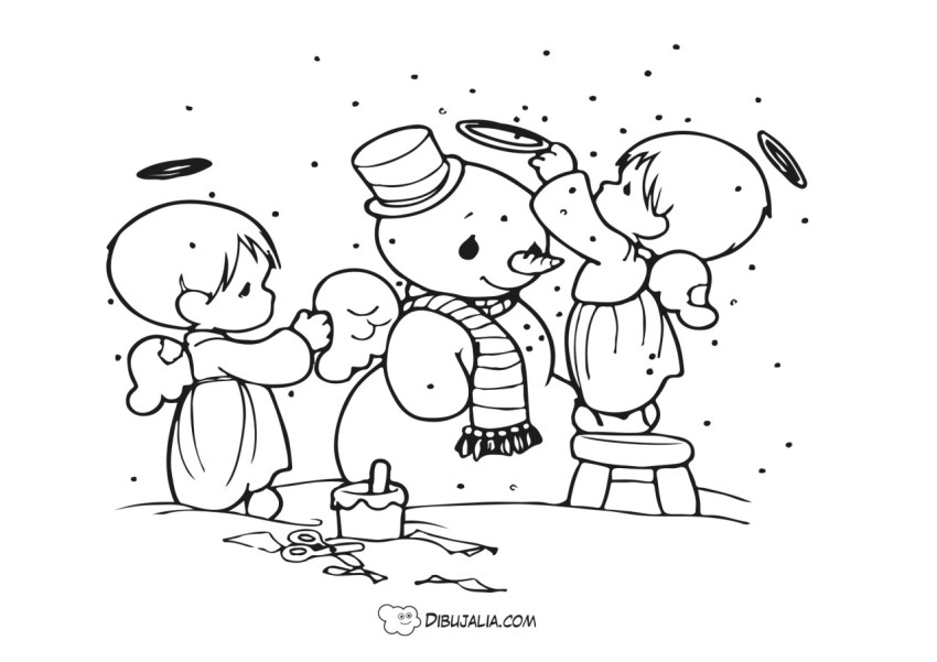 Ángeles con muñeco de nieve