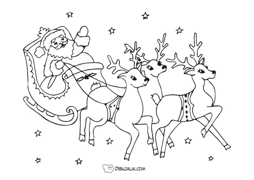 Papa Noel trineo renos - Dibujo #1287 - Dibujalia - Dibujos para Colorear y  Recursos Educativos