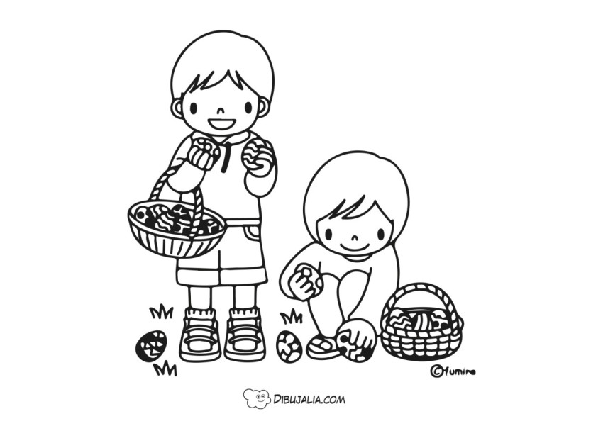 Chicos recogen huevos de pascua