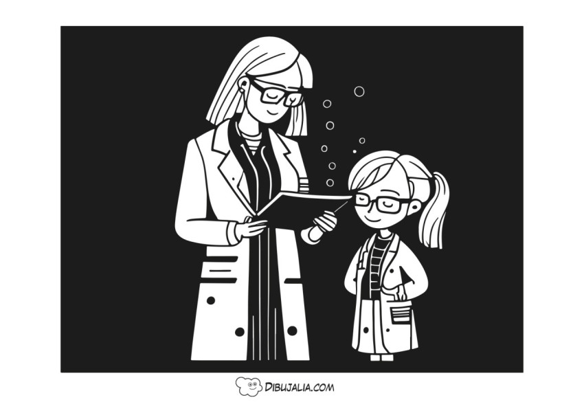 Mujer y niña científicas