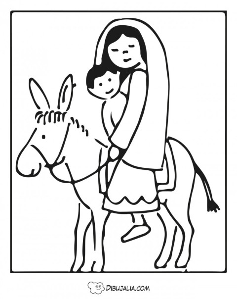 Virgen María y niño Jesús en burro - Dibujo #503 - Dibujalia - Dibujos para  Colorear y Recursos Educativos