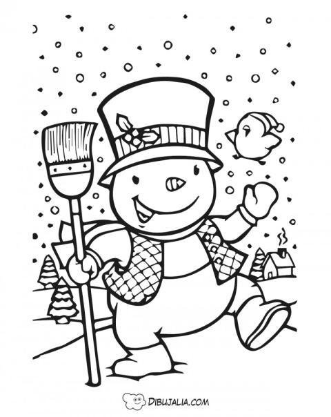 Mun?eco de nieve con escoba