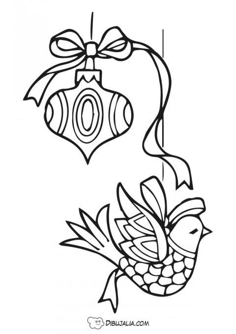 Adorno bola y pájaro de navidad