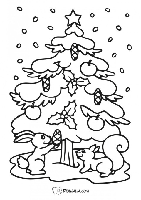 Ardillas y árbol de navidad