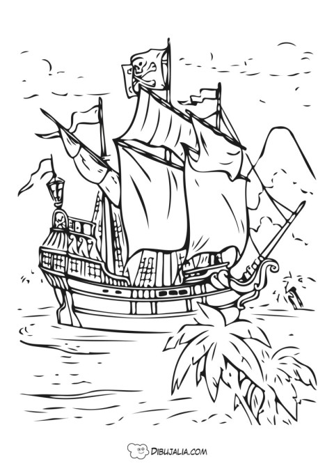 Barco pirata en la bahia - Dibujo #2516 - Dibujalia - Dibujos para Colorear  y Recursos Educativos