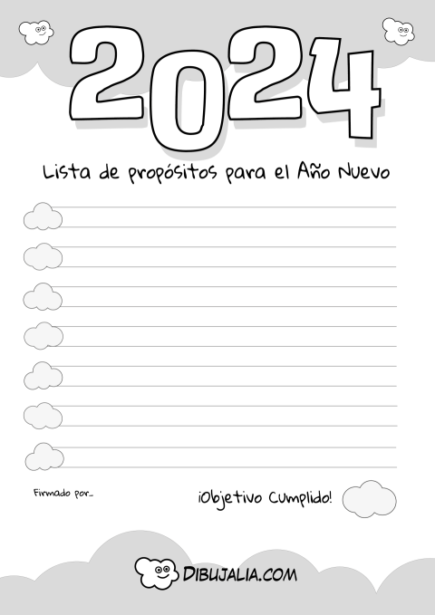 Lista De Propósitos Año Nuevo 2024 Dibujo 2864 Dibujalia Los