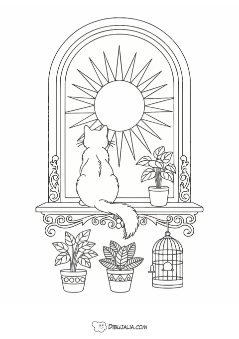 Gato en la ventana cozy