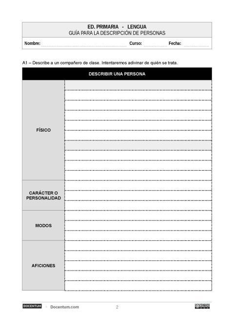 Ficha para describir personas