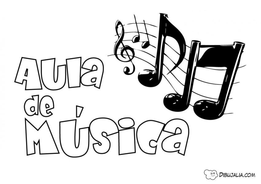 Cartel Aula de Música con pentagramas