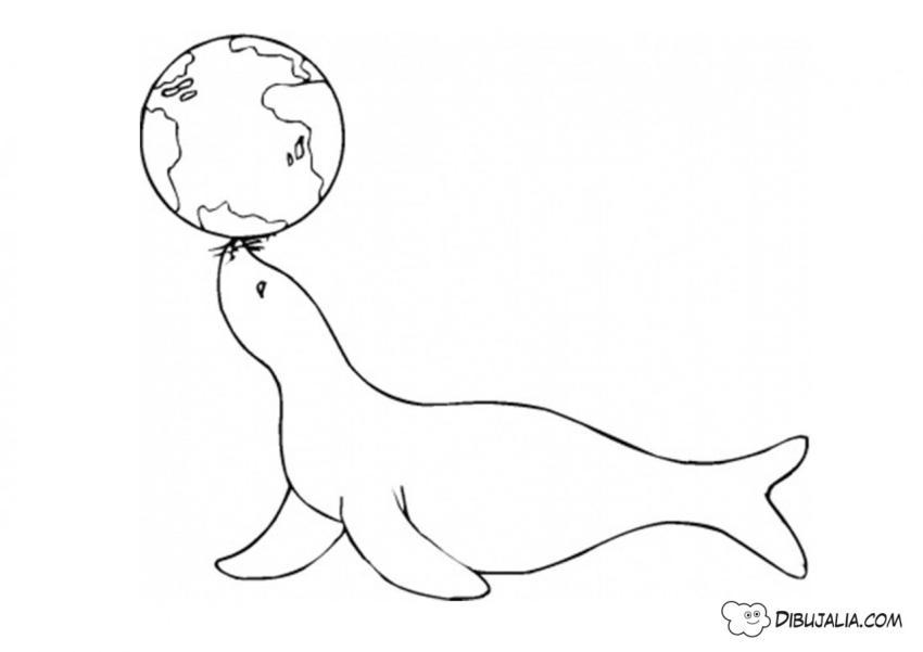Foca sostiene Planeta Tierra