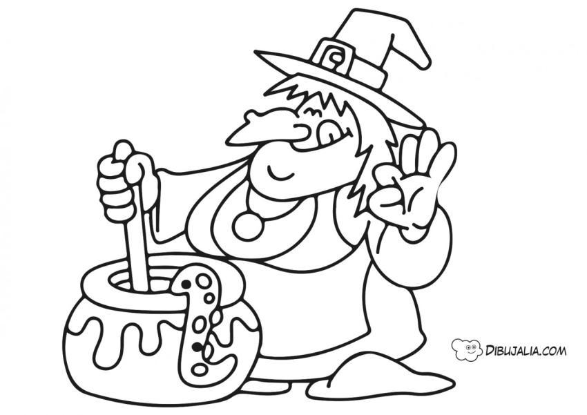 Bruja abuelita cocinando pocimas