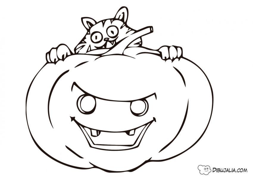 Calabaza con gato malvado
