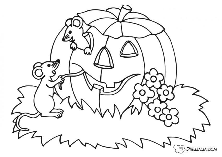 Ratones juegan en una calabaza