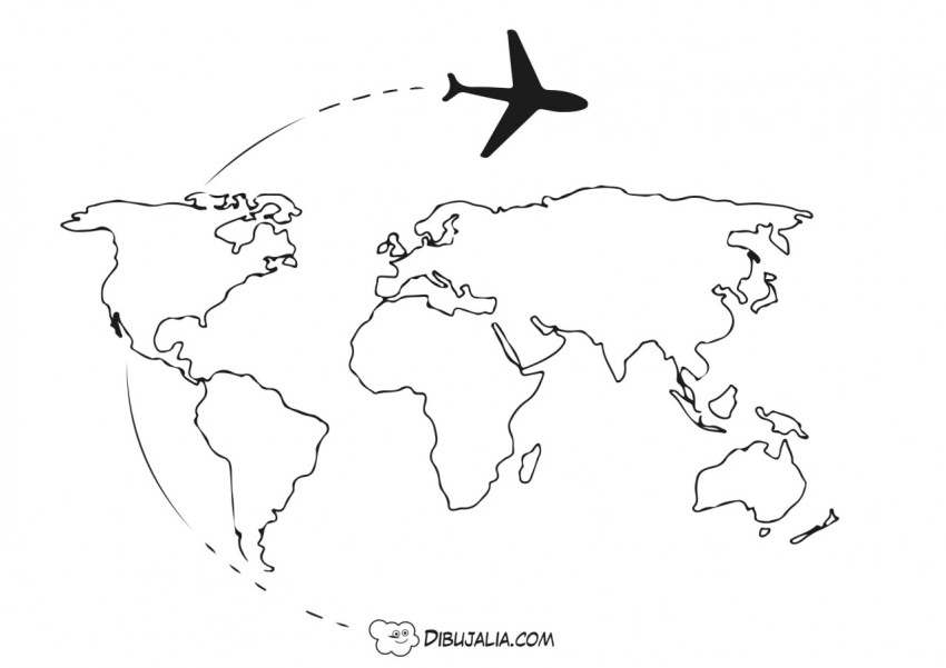 Mapa mundi avión volando