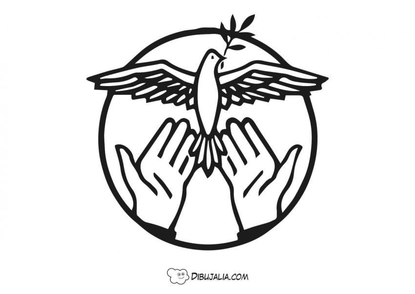 Paloma paz con manos abiertas