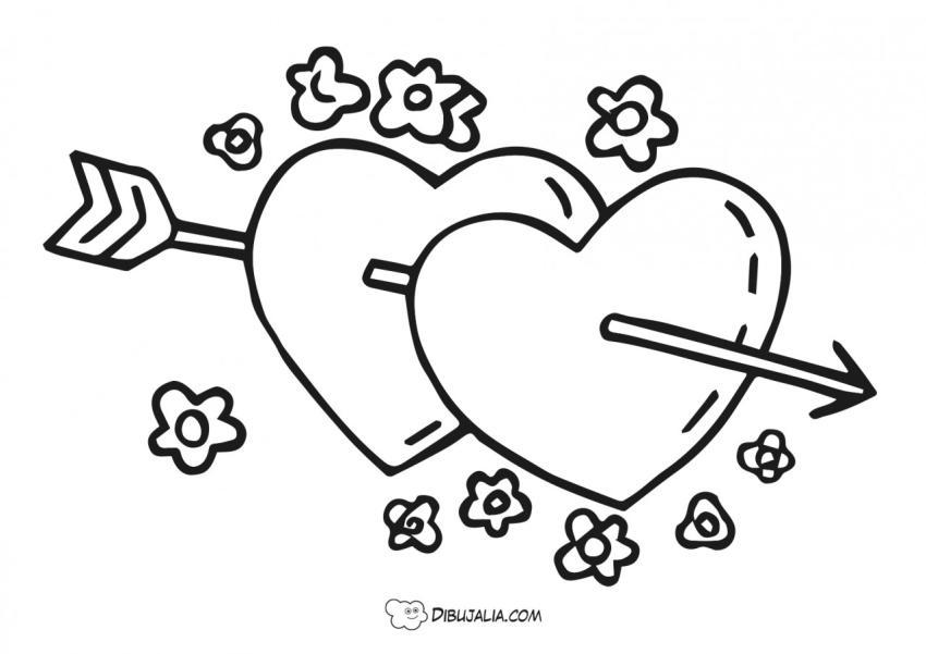 Corazones con flechas y flores