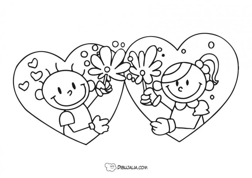 Niños pareja de corazones
