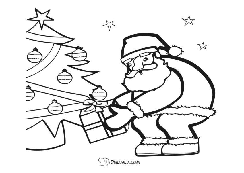 Papa Noel regalos en el arbol