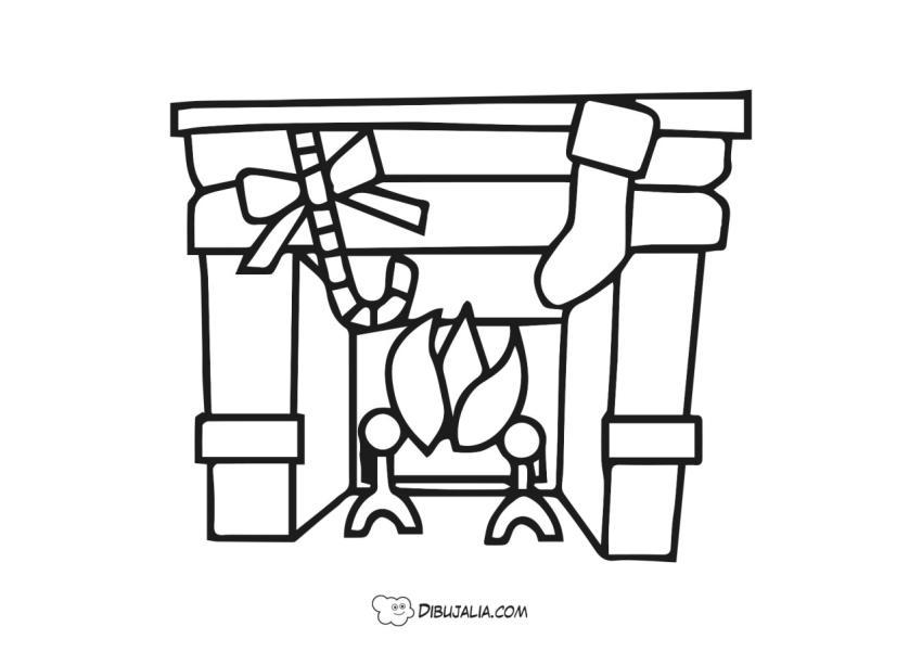 Chimenea con fuego y regalos de navidad