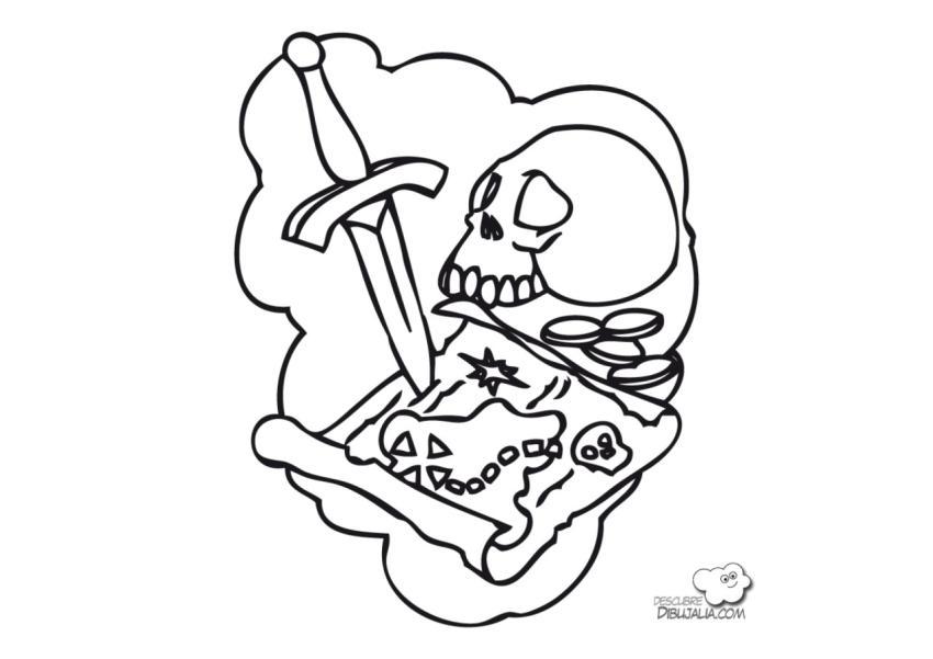 Calavera y mapa pirata