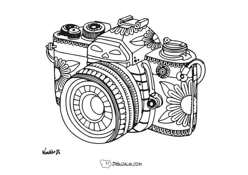 Cámara de fotos reflex decorada