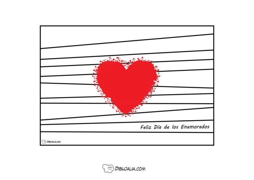 Postal Corazón y Bandas para Colorear