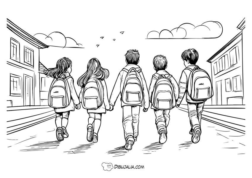 Chicos con mochilas al colegio