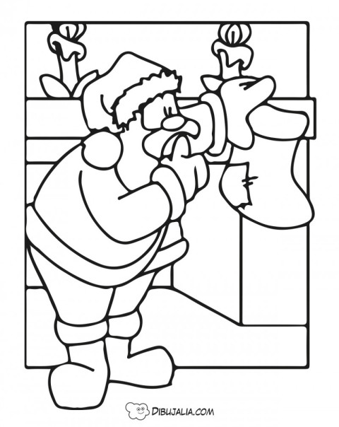 Papa Noel en la chimenea con regalos
