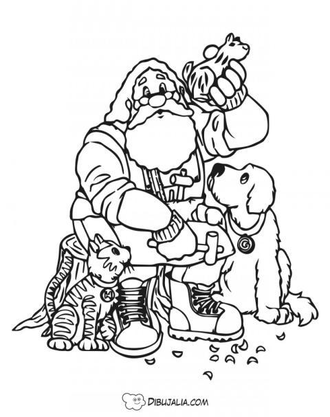 Papa Noel con regalos y animales