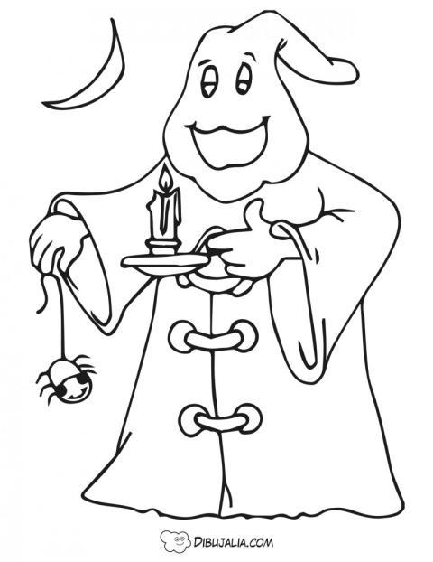 Fantasma de noche con velas