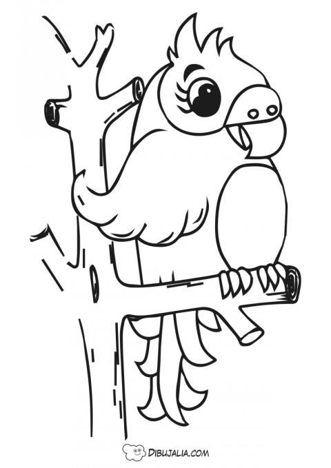 Loro en árbol feliz