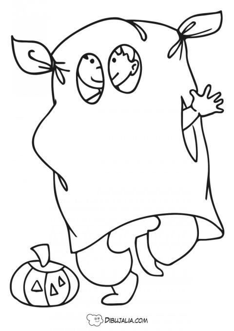 Nin?o disfrazado con un saco