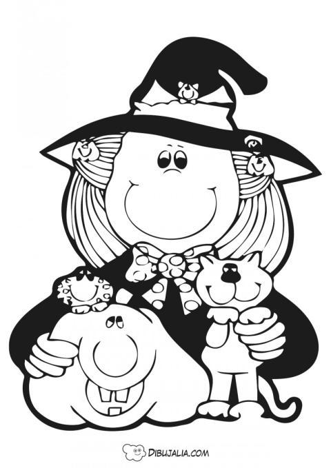 Bruja con animalitos de halloween