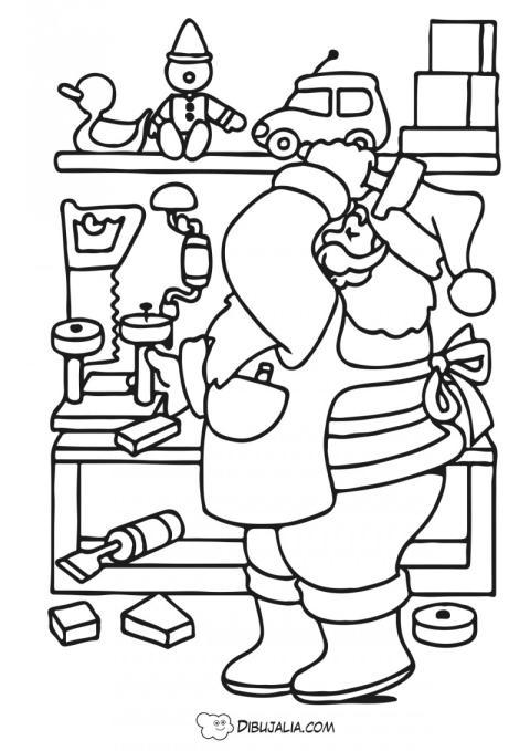 Papa Noel trabajando con juguetes
