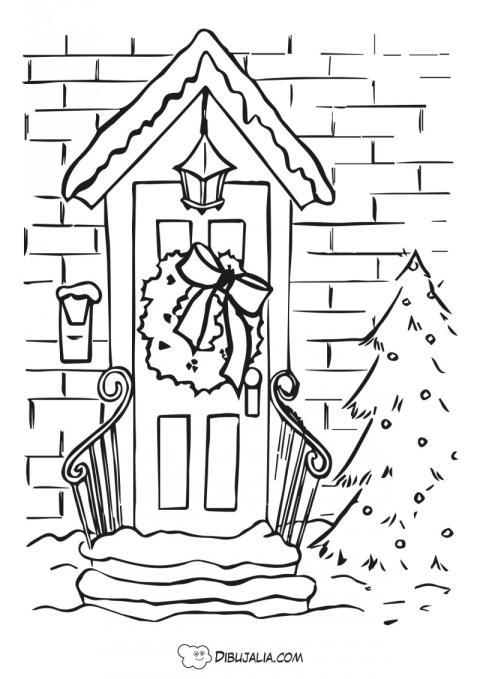 Puerta adornada para navidad