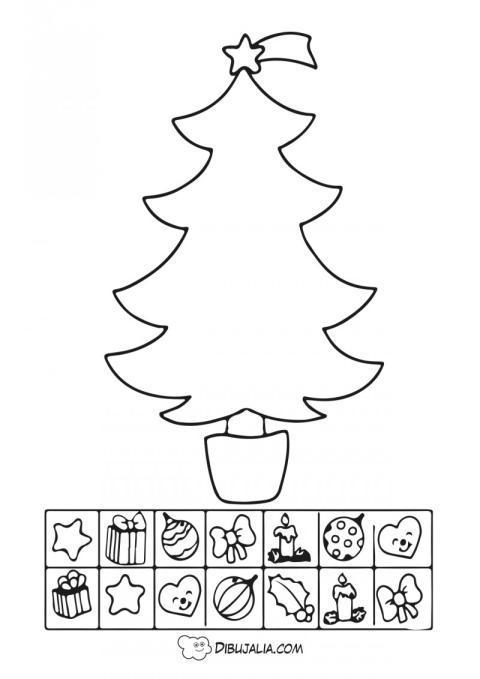 Árbol con adornos recortables