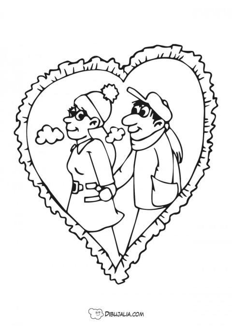 Corazó con pareja de enamorados