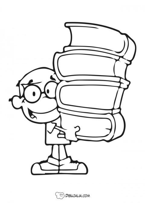Niño cargado de libros