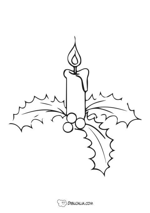 Vela con hojas de acebo