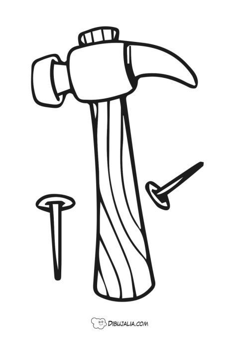 Martillo de carpintero y clavos