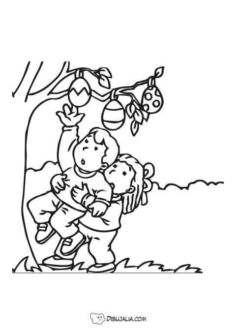 Chicos buscando huevos