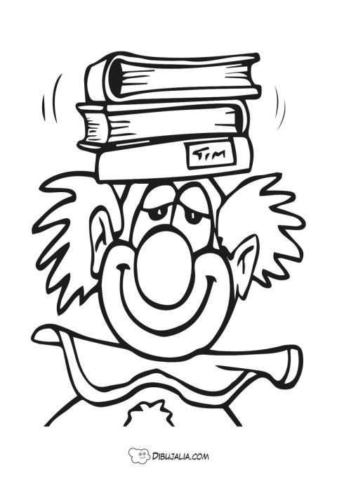 Payaso jugando con libros