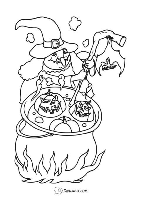 Bruja cocinando pocimas