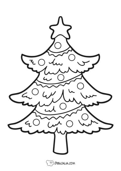 Abeto de navidad con bolas y estrella