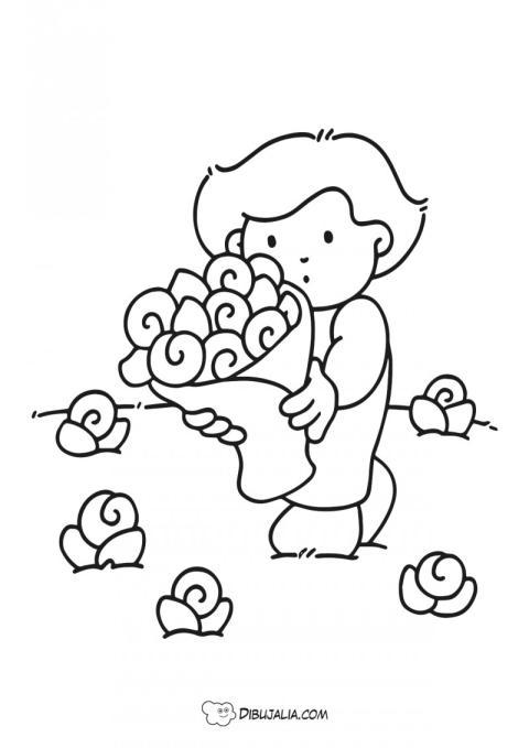 Niño con flores de primavera