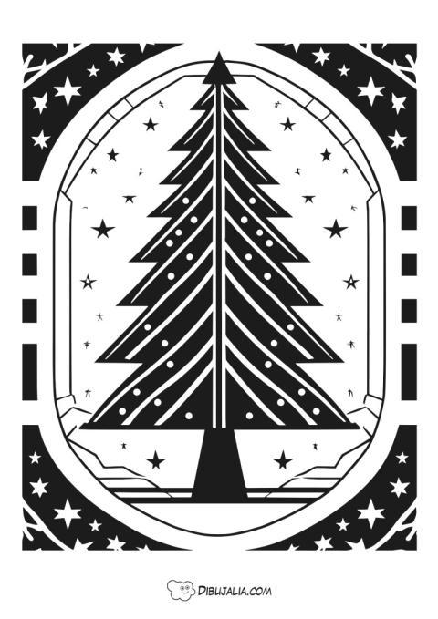 Estampa de postal con Árbol de Navidad