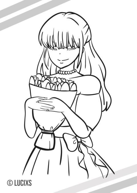 Chica con un ramo de flores