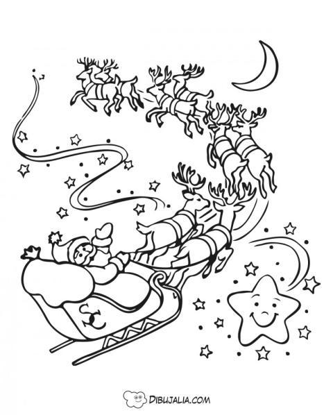 Papa Noel en trineo con renos